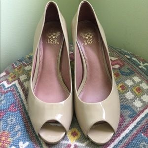 Vince Camuto Nude Patent Leather Peep Toe